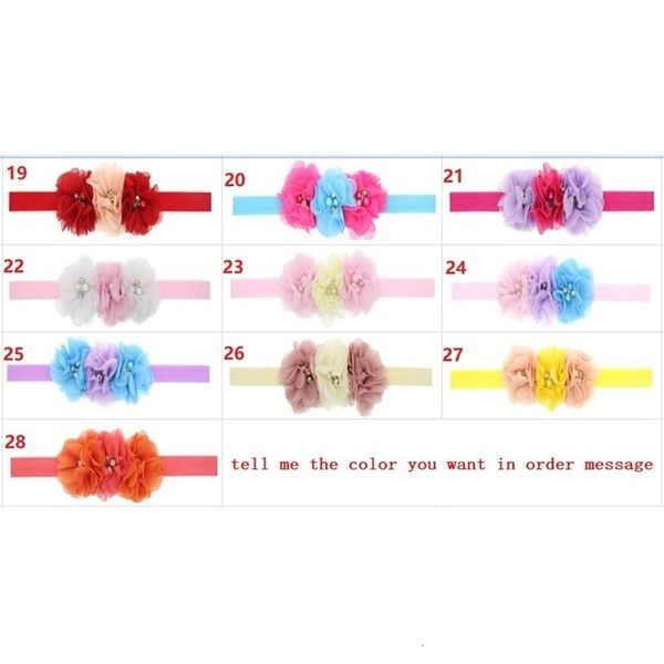 

28 colors baby girl headbands 3 flowers bands pearl crystal chiffon flower combination set elastic headwear hair ac
