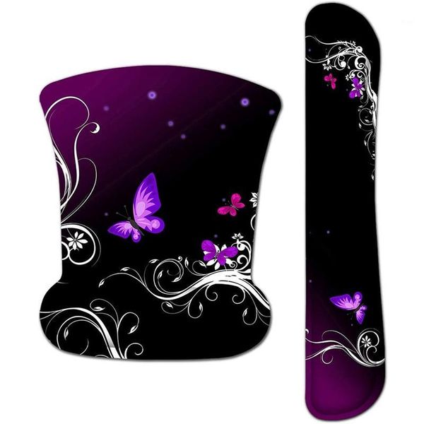 

keyboard wrist rest pad and mouse wrist rest support mouse pad set for easy typing (purple butterfly)1
