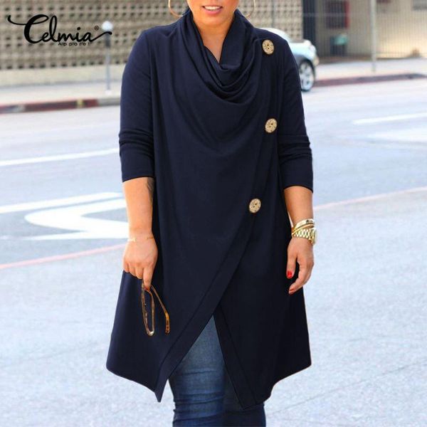 

knitwear celmia women long sleeve knitted tunic retro irregular loose solid long blouse casual pullover 5xl plus size blusa, White