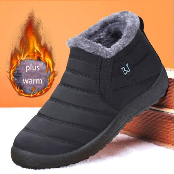 

men's winter shoes plus warm cotton men ankle boots waterproof slip on couple light footwear dad snow boots, Black