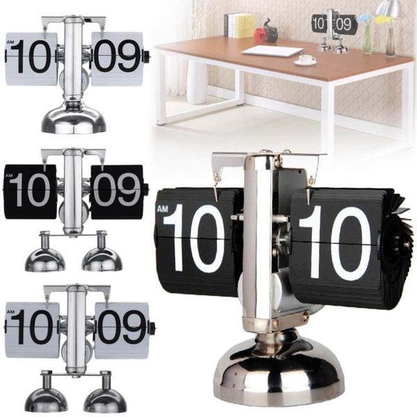 

digital auto flip clock retro vintage style down metal single double stand table clock home decor1