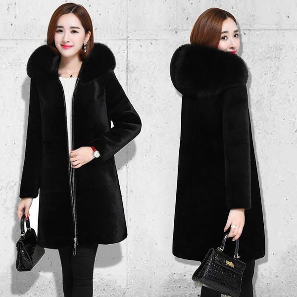 

winter women faux sheep fur coat luxury long fur coat loose lapel overcoat thick warm plus size female plush coats, Black