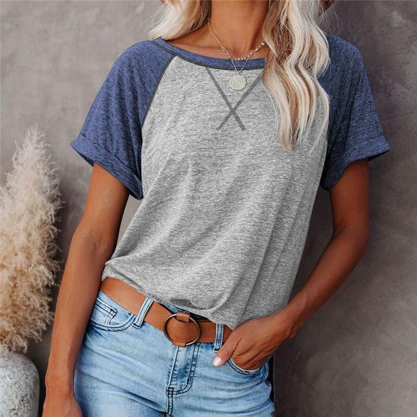

nclagen contrast color patchwork cross women short sleeve t-shirts 2021 loose casual street fashion female matching tshirt, White
