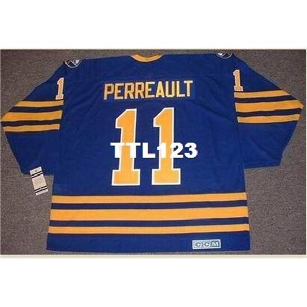 

421s #11 gilbert perreault buffalo sabres 1984 ccm vintage away hockey jersey or custom any name or number retro jersey, Black