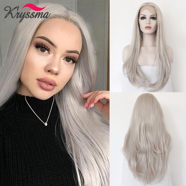 

lx brand grey lace front wigs long straight hair wigs ash platinum color heat resistant fiber hair glueless synthetic lace wigs for womenfac, Black