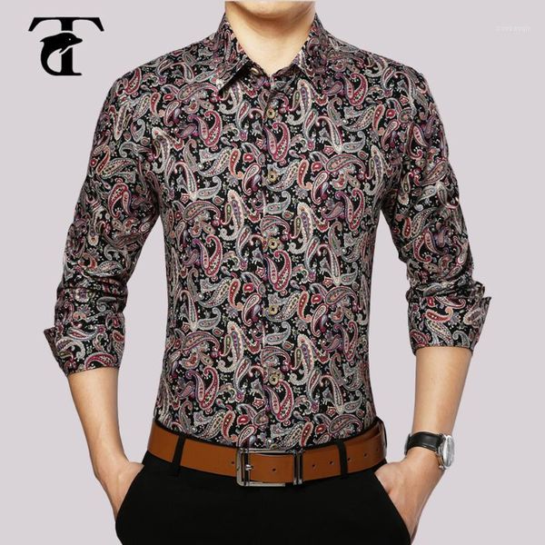 

2017 long sleeve floral men shirt cotton fashion turn-down collar button mens clothing vintage print mens dress shirts1, White;black