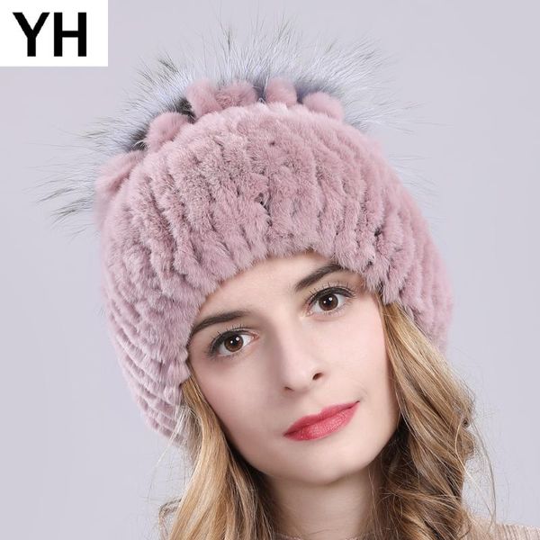 

beanie/skull caps winter knitted women 100% real rex fur hat flowers lady soft warm genuine beanies hats, Blue;gray