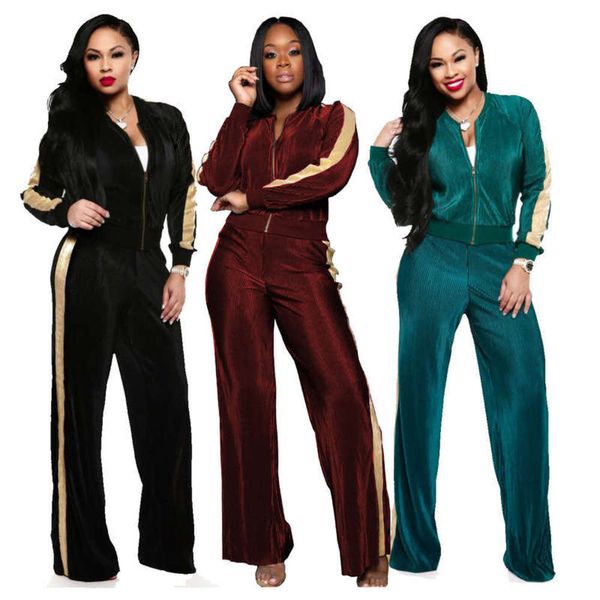 

splicing color leisure contrast sports zipper women's suit two piece set, Gray