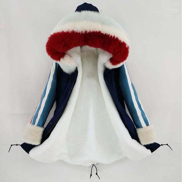 

2019 long parka winter jacket women natural real fur collar hood coat thick warm outerwear detachable streetwear new1, Black