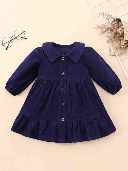

baby bishop sleeve ruffle hem corduroy dress she, Red;yellow