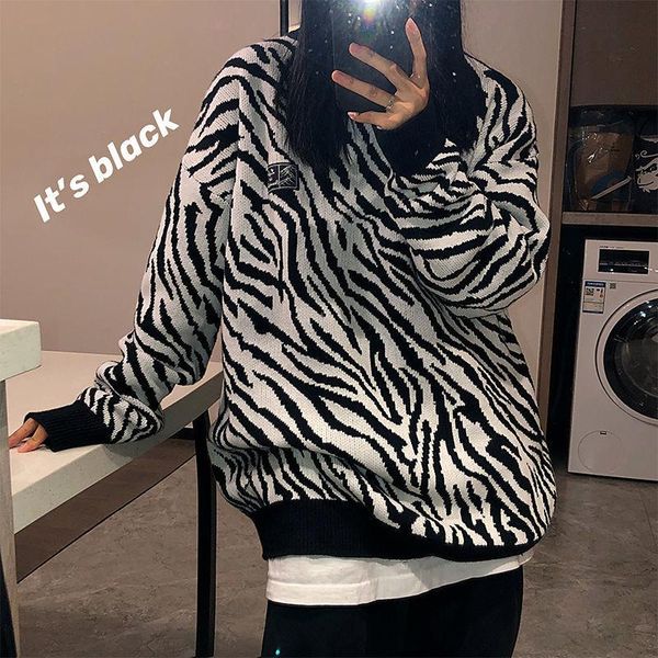 

neploha повседневной теплый свитера пара 2020 зимних новая женщина zebra для печати свитер повседневных негабаритных streetwear пуловеры hip, White;black