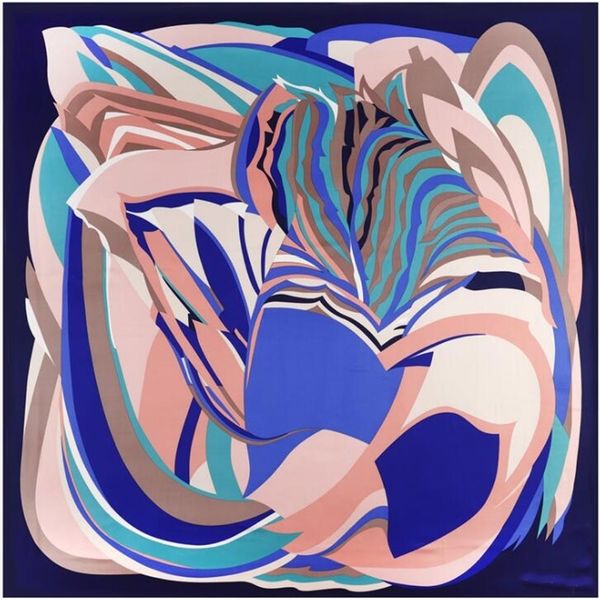 

oil painting square new brand women winter twill print turban headband large hijab infinity silk scarf 201018, Blue;gray