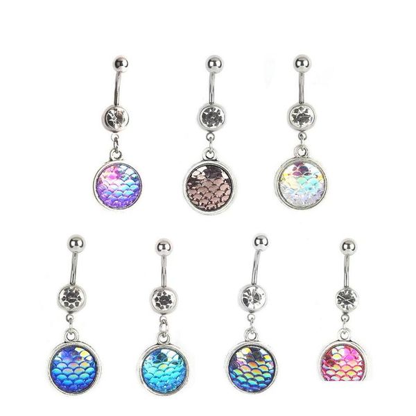

fashion crystal mermaid scale belly navel button rings fish scale pendant body piercing jewelry for women lady dtkn9, Silver
