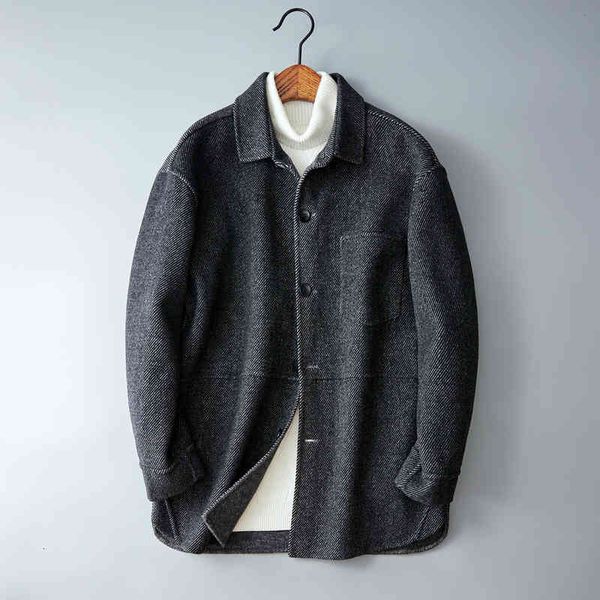 

Men's Wool & Blends Autumn and winter double faced woolen jacket shirt twill men's wear VFXN, Black