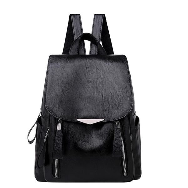 

casual backpack female brand leather women's backpack large capacity school bag for girls double zipper leisure shoulder bag #38