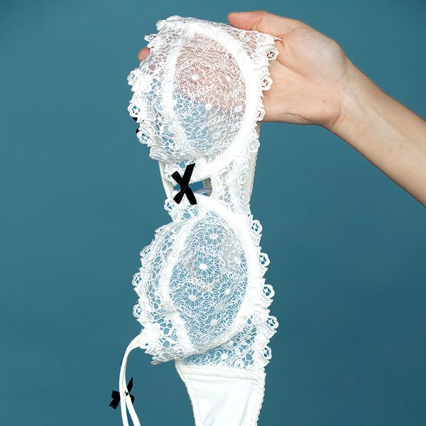 

white lace transparent bra set half cup ultra thin plus size lingerie see through brassiere and panties women's underwear, Red;black