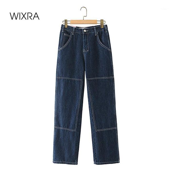 

wixra womens denim pants ladies casual bottoms female straight jeans trousers autumn spring high waist patchwork pants1, Blue