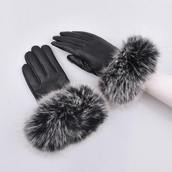 

five fingers gloves genuine leather female thickening women' fur sheepskin thermal, Blue;gray