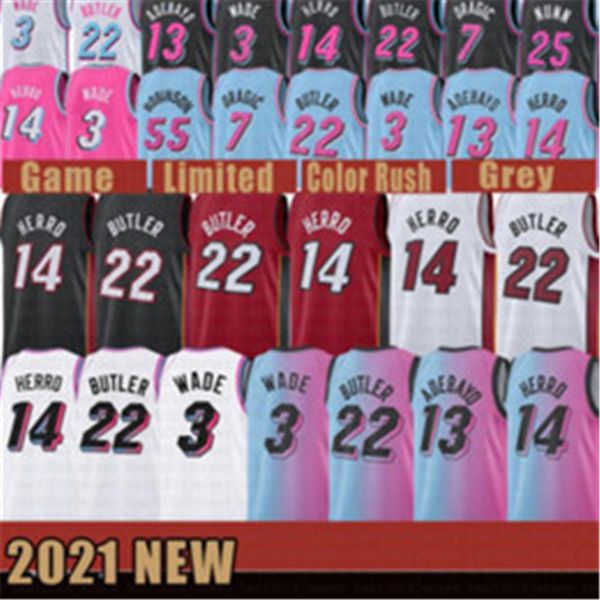 

2021 new dwayne dwyane 3 wade basketball jersey jimmy 22 butler mens tyler 14 herro bam 13 adebayo goran 7 dragic kendrick 25 nunn, Black;red