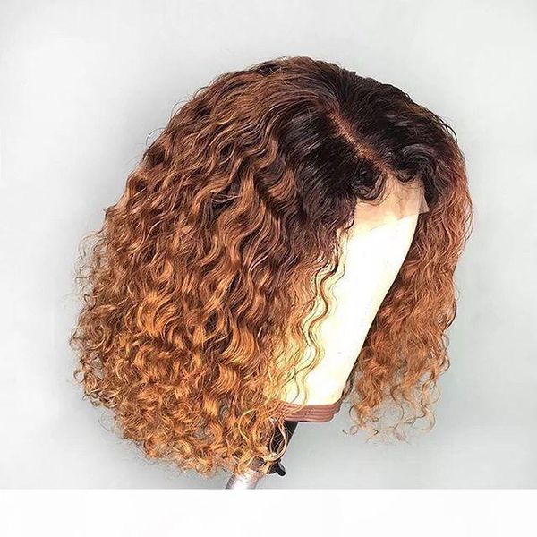 

popular ombre color deep curly short bob human hair wig 1b 27 lace front wig for woman, Black;brown