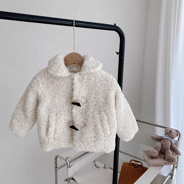 

jackets winter baby girls thicken lamb fleece coats korean style solid color claw button toddlers kids warm outerwear, Blue;gray