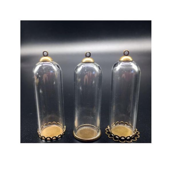 

20sets 50mm tall 18mm mouth open glass globe bronze plated lace tray 8mm beads cap set diy glass vials pendant jewelry sqcdlc, Black