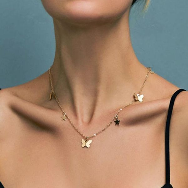 

небольшое животное бабочка звезды цепи ожерелья для женщин горячие продажи золото серебро цвет кливицы цепи ожерелья ювелирные изделия acces, Golden;silver