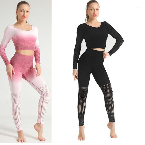 

women running sets gradient fitness sports bra+pant set elasticity leggings sport running gym suits workout push up sportwear1, Gray