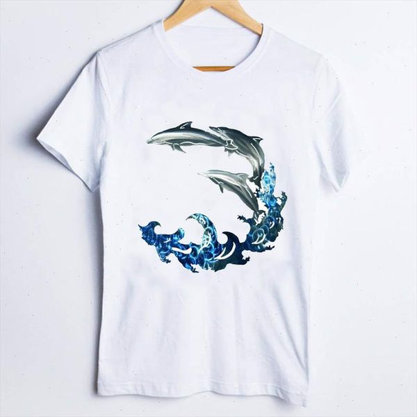 

tees for women fashion whale wave short sleeve fashion 90s ladies clothes lady clothing female t shirt womens t shirt, White