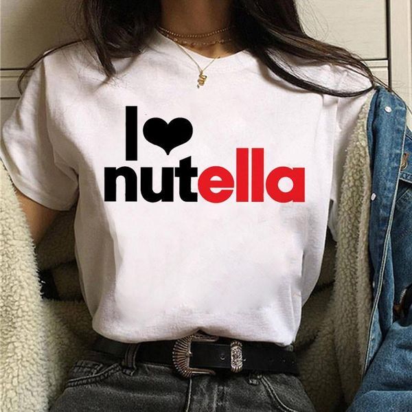 

i love nutella kawaii print t shirt women summer harajuku ullzang fashion t-shirt graphic cute cartoon tshirt korean style, White