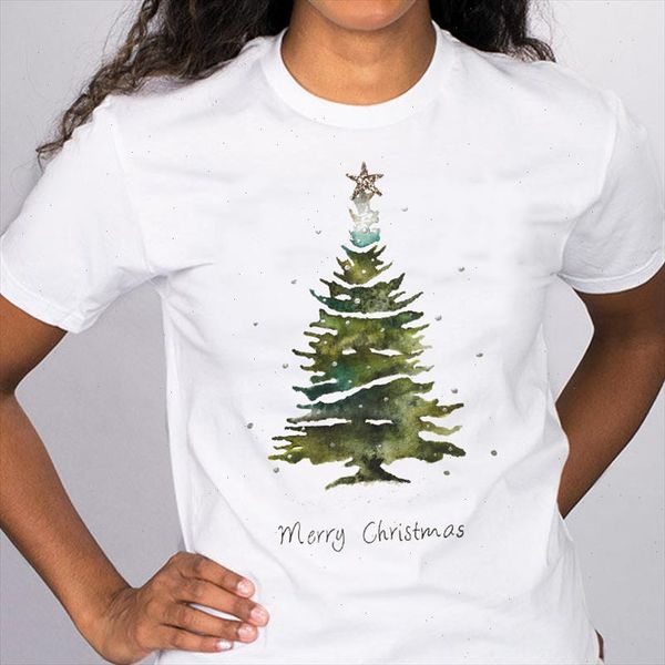 

women graphic tree holiday fashion new year 90s merry christmas clothes print lady tees clothing female t shirt t shirt, White