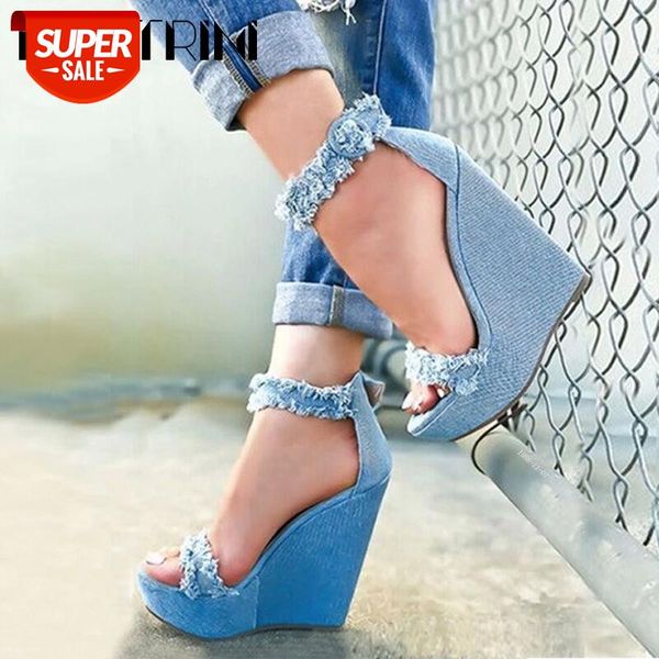 

ribetrini sweet shallow denim shoes summer fashion extrem high wedges women sandals elegant summer platform sandals #zx5d, Black