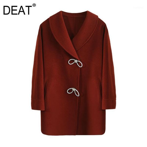 

deat] 2020 winter new wide-waisted single-breasted turn-down collar solid color long sleeve women cashmere coat 13u9771, Black