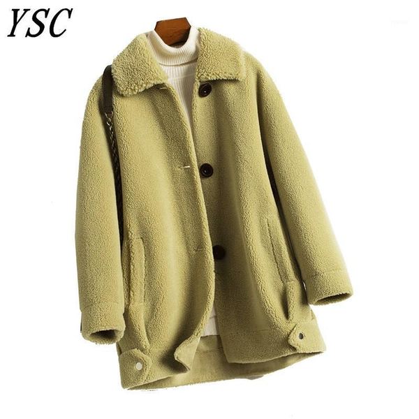 

ysc handmade 2020 new design women granular wool coat turn collar loose thickening coat medium long style1, Black