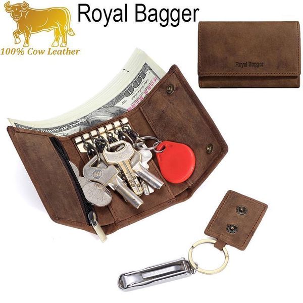 

royal bagger cow leather cowhide key bag multi function 30% coin purse layer car holders for men bag cool fashion1, Red;black
