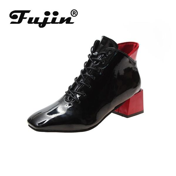 

dress shoes fujin heels women woman boots fashion high heeled color patent leather pumps 2021 spring autumn square, Black