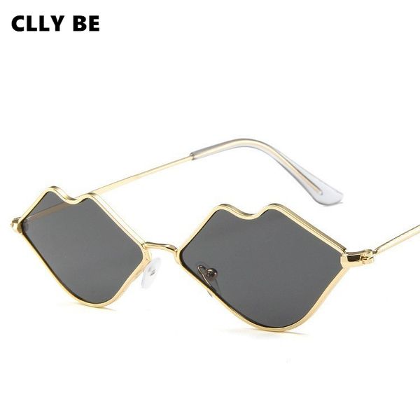 

90s hippie small lips shape sunglass women vintage mouth brand designer metal sun glasses heart shades uv400 red black