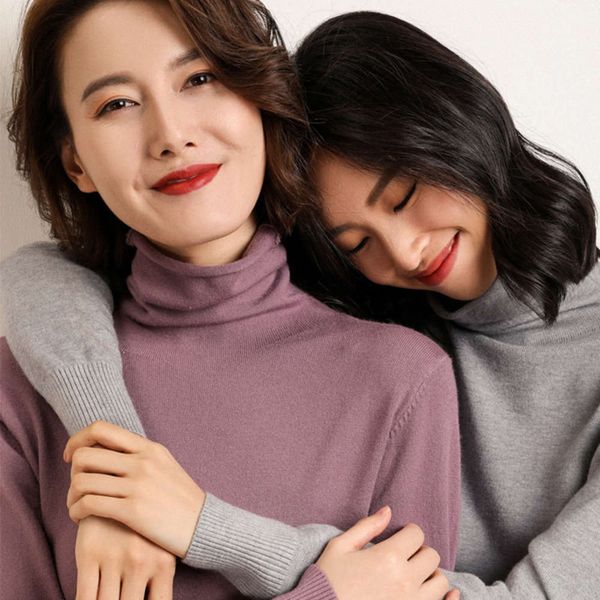 

high collar women's pullover loose sweater pile neck base coat slim fit versatile t-shirt, White