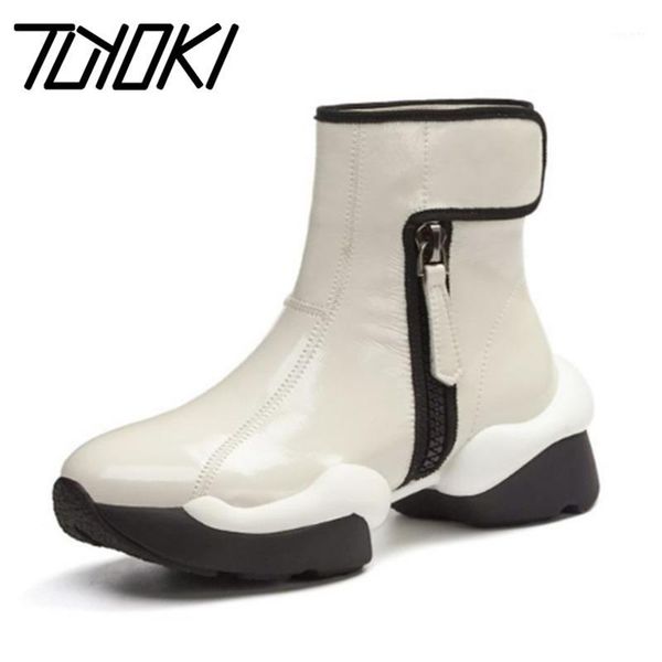 

tuyoki new women ankle boots real leather thick bottom mixed color women winter autumn short boots footwear size 34-421, Black