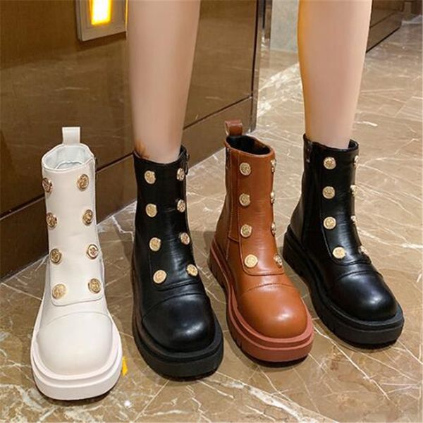 

new women's 2021 shoes fall british style thick leather short soles fashion mujer black boots rijt