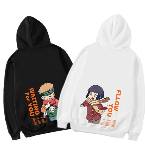 

harajuku naruto hinata hoodies couple wear japanese anime printed men's hoodie male streetwear fashion casual sweatshirts y0111, Black