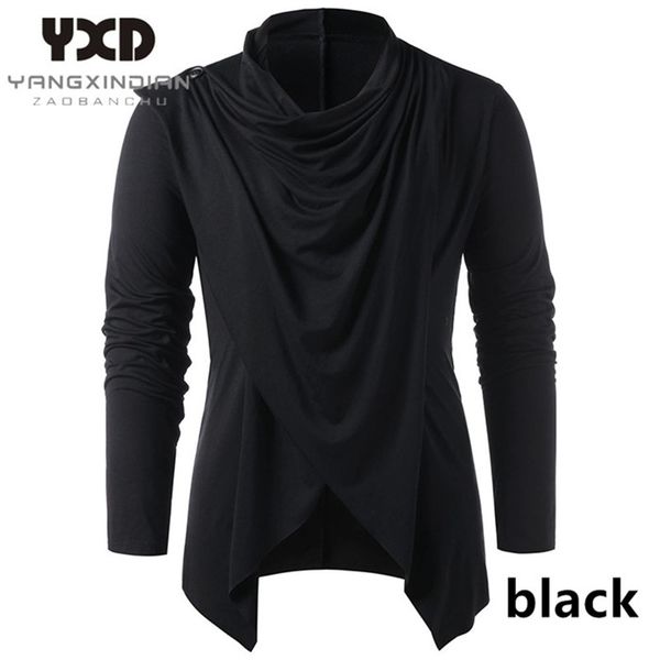 

new male knitwear men asymmetrical cardigan casual knitted man sweaters shawl collar open front overlap men's sweater 201106, White;black
