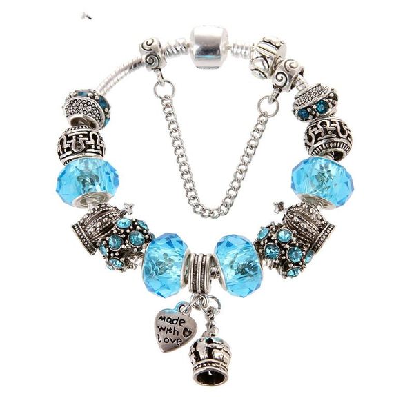 

charm bracelets 2021 vintage silver plated 7 color crystal / glass beads fashion crown pand bracelet and ladies christmas gift, Golden;silver