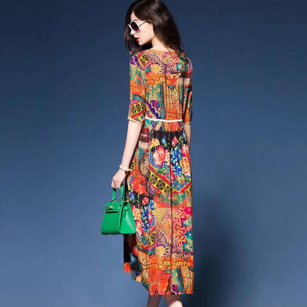 

printed new high waist chinese style silk dress in spring of 2019, Black;gray