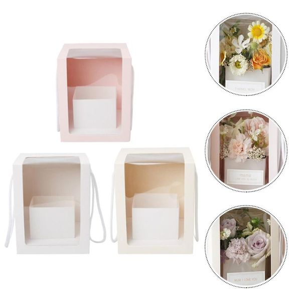 

3pcs square flower transparent storage boxes flower packing boxes holders