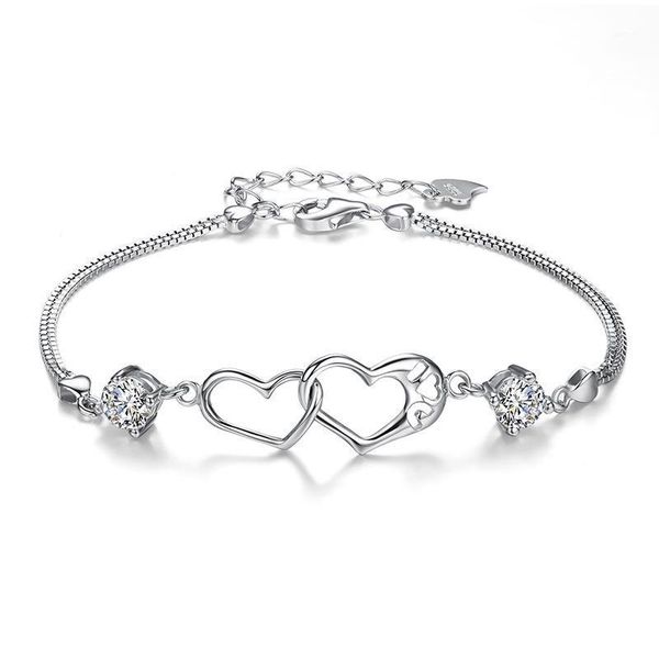 

925 silver fashion simple happiness signal heart shaped double heart shaped bracelet for women gift factory wholesale1, Black