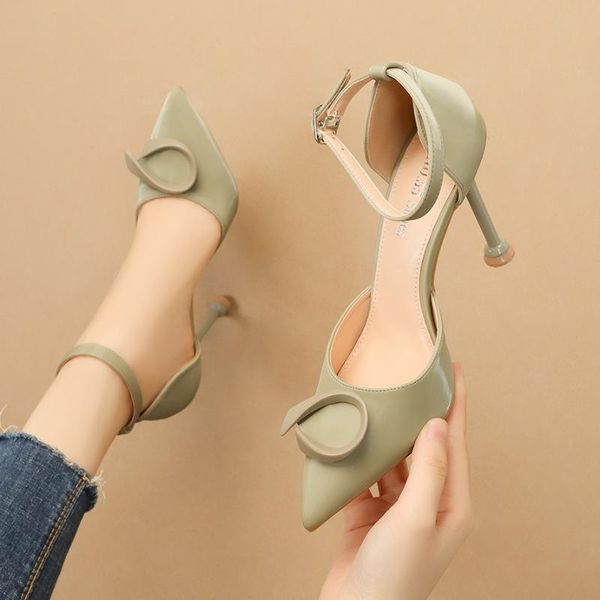 

sandals cat heel word with pointed toe 2021 wild high heels women small fresh women's shoes single, Black