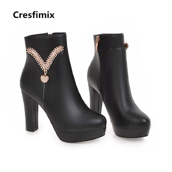 

cresfimix botas femininas women casual street black high heel boots lady cute comfortable boots cool c2338