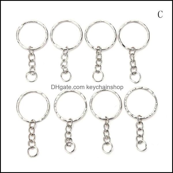 

keychains fashion accessories 100 pcs/set siery key chains stainless alloy circle diy 25mm keychain polished sier color keyring drop deliver, Silver