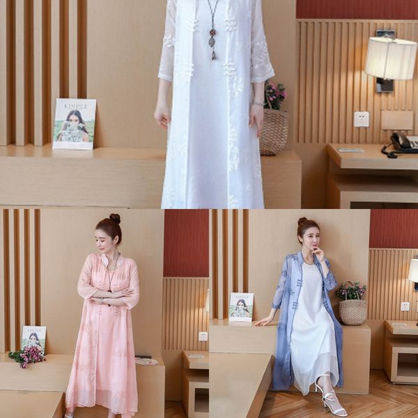 

2020 новый художественный tianma шелк 7 4 рукава костюм платье dresssun доказательства одежды наружной крышка без рукавов платье два куска к, Black;gray
